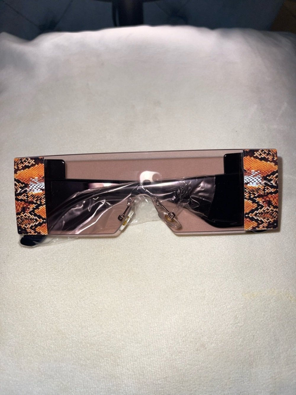 Women's Rectangular Snake-Print Shield Sunglasses - Pink